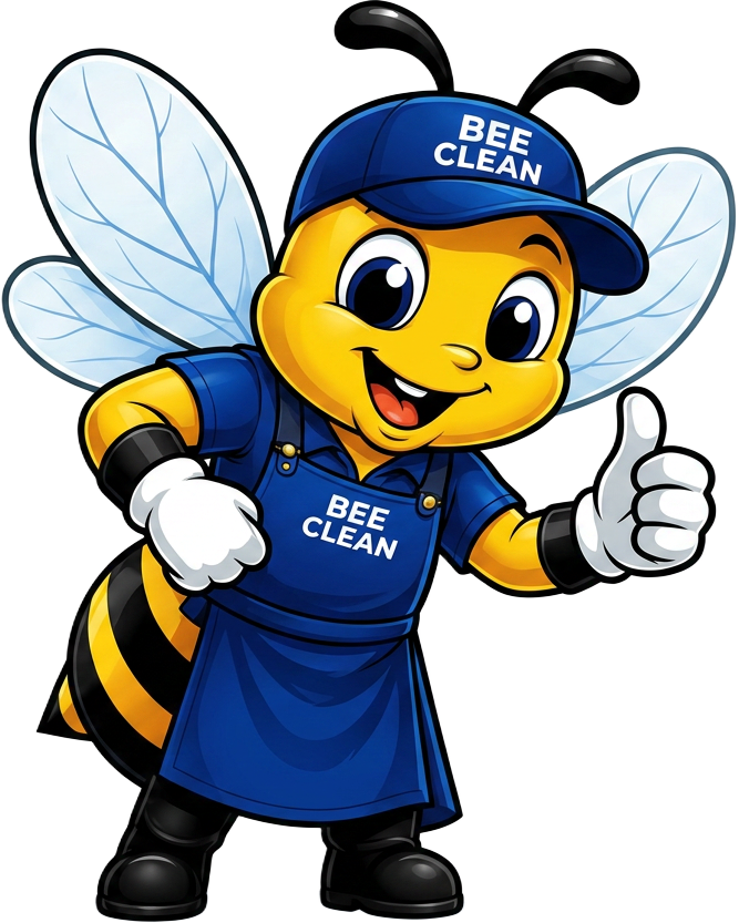 The Bee Clean Group mascot pressure washing